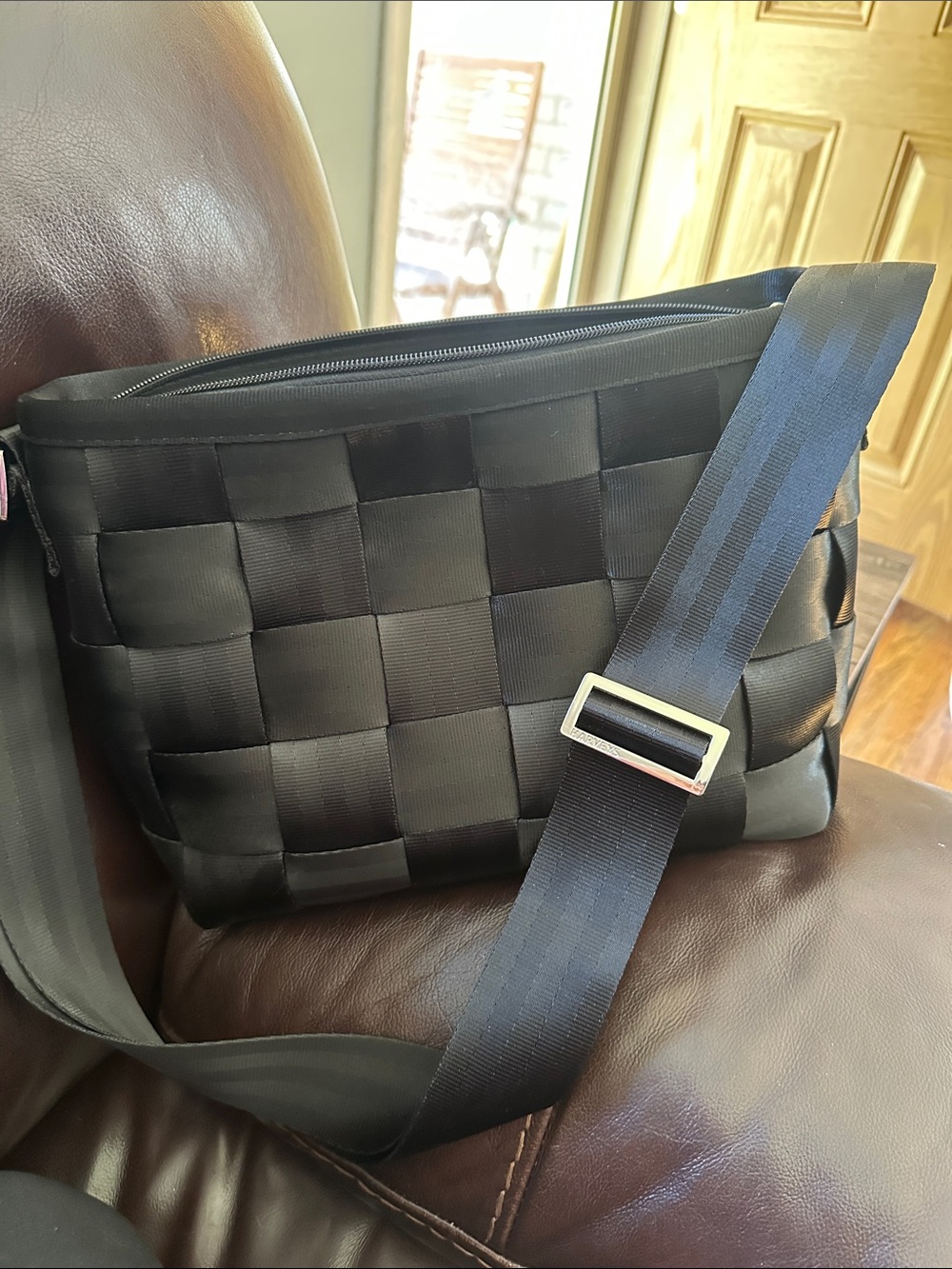 Harveys Black Woven Strap Messenger Bag